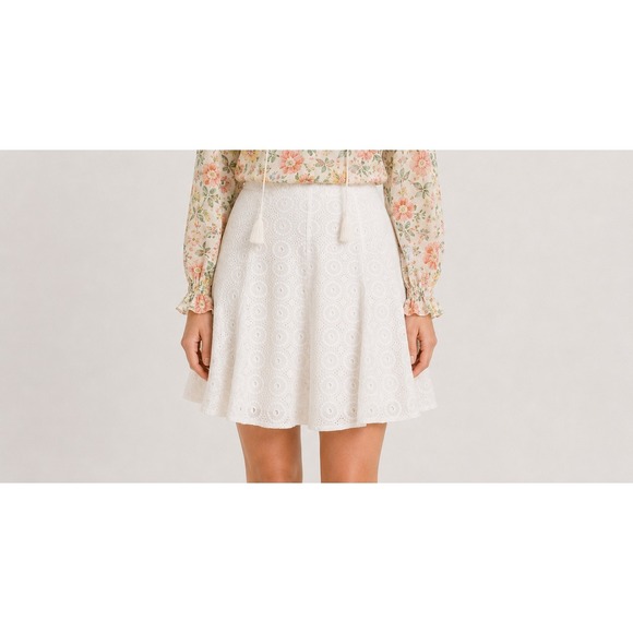 CAbi Dresses & Skirts - Cabi Skirt‎ White Eyelet Lace Lined Whimsy Fairy Summer Resort Wear SZ Large